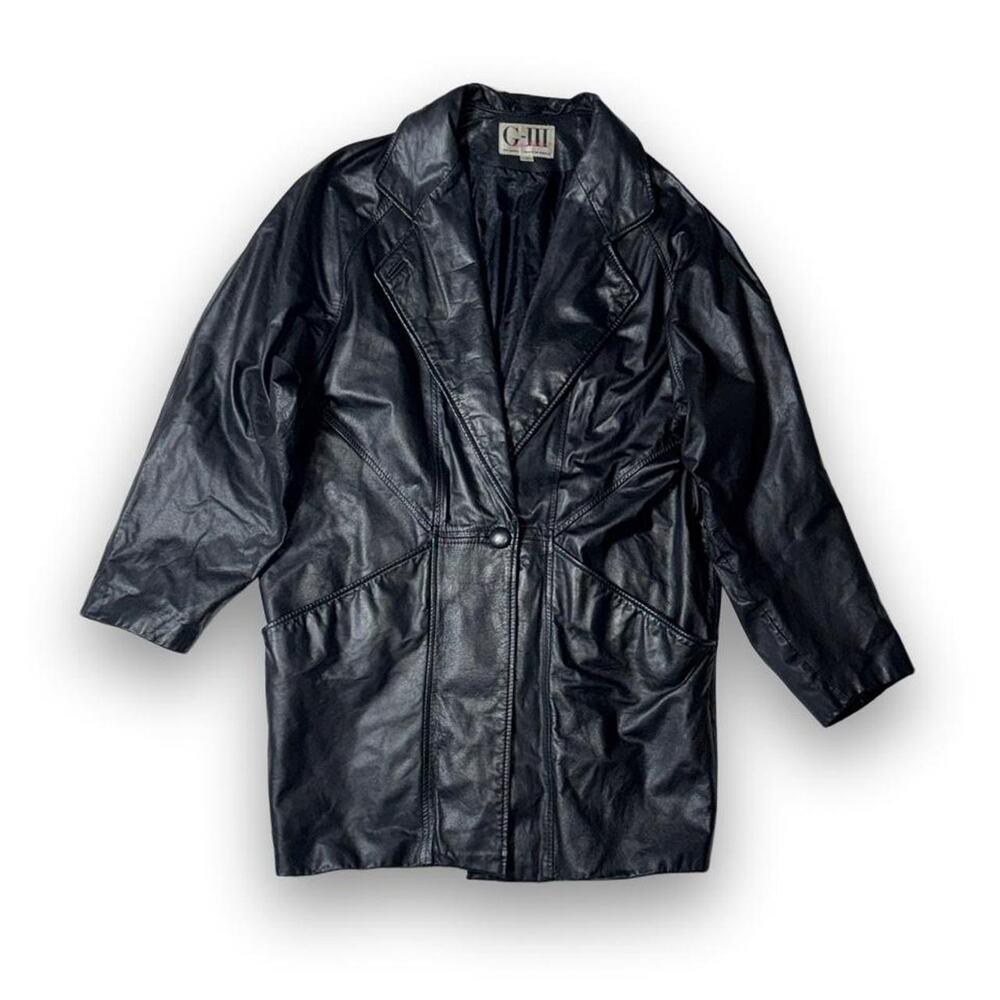Vintage 80s G-III Black Leather Paneled Blazer Jacket women’s M